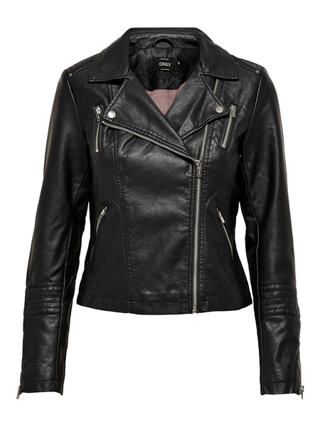 ONLY Faux Leather Biker Jacket in Black
