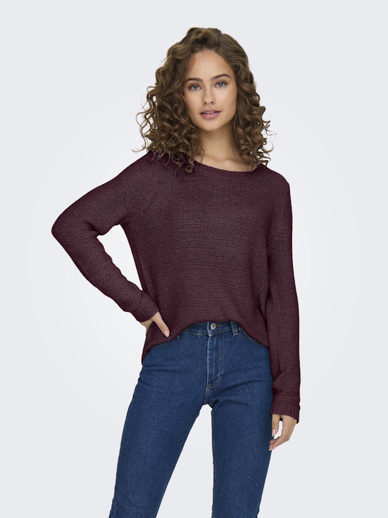 ONLY Long Sleeve Knitted Top in Burgundy