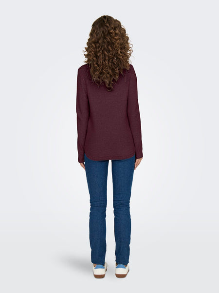 ONLY Long Sleeve Knitted Top in Burgundy