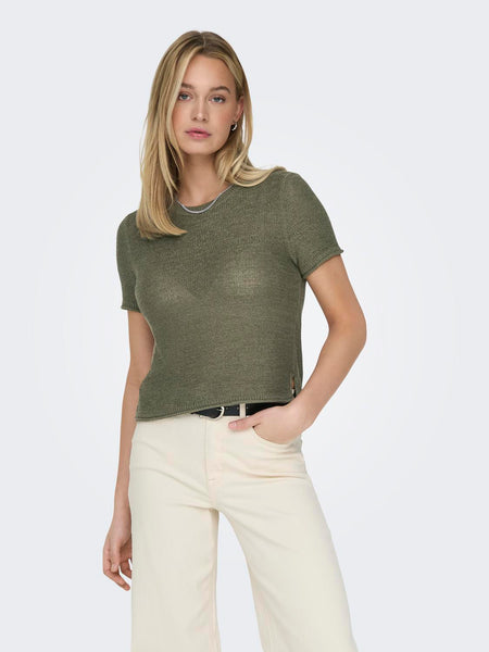 Only Short Sleeve Knitted Pullover in Khaki Green