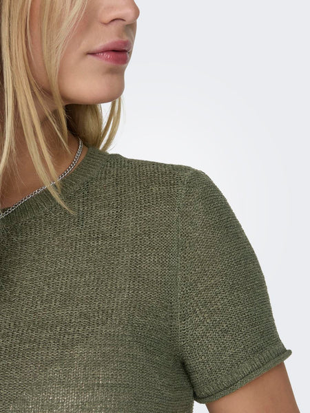 Only Short Sleeve Knitted Pullover in Khaki Green