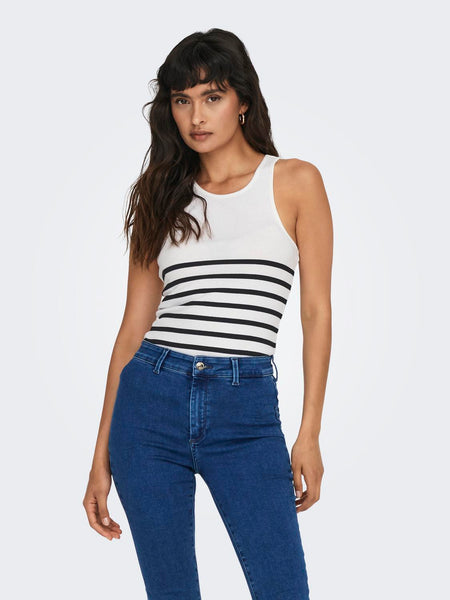 Only Ribbed Striped Tank Top in White