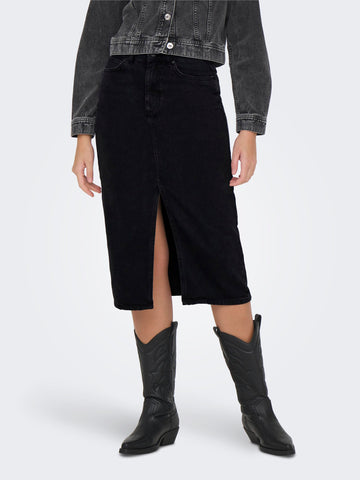 Only Denim Midi Skirt in Black