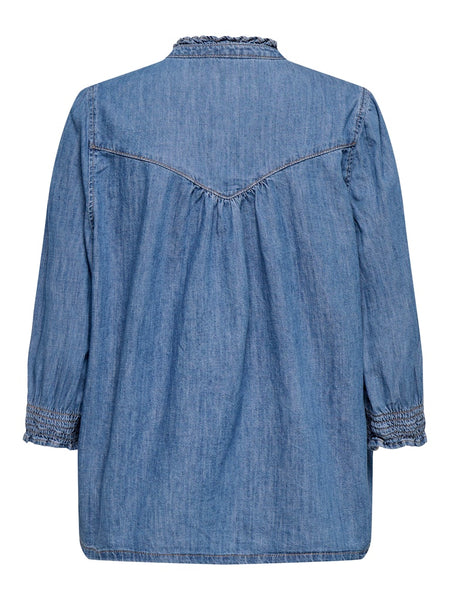 ONLY 3/4 Sleeve Denim Shirt in Medium Blue