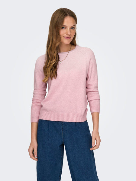 Only Knitted O-Neck Pullover in Pink