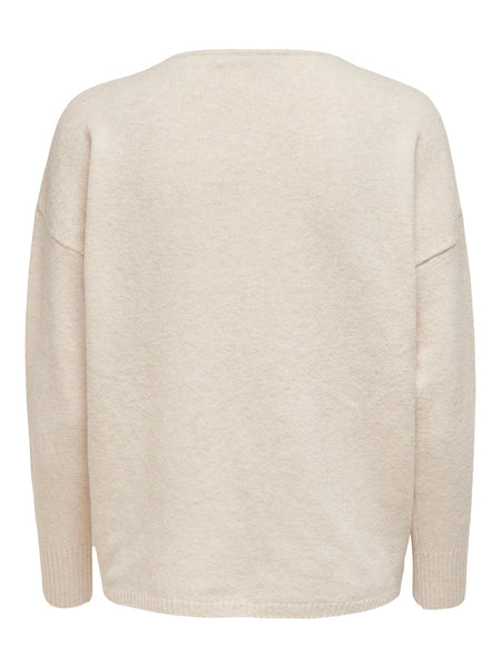 Only Knitted V-Neck Pullover in Cream