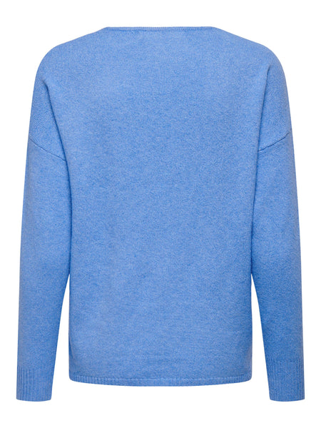 Only Knitted V-Neck Pullover in Blue