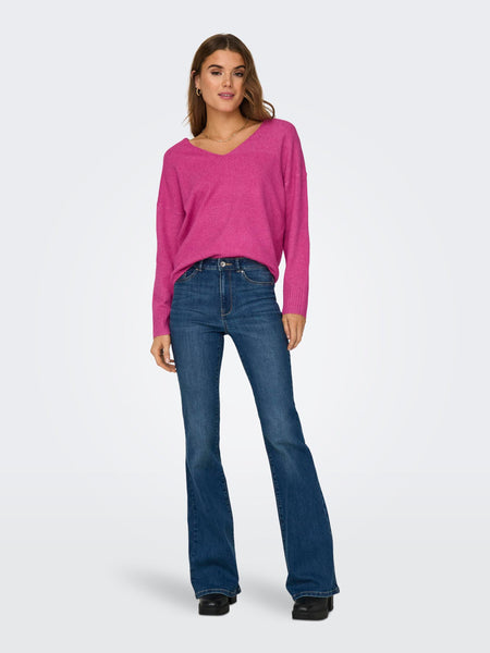 Only Knitted V-Neck Pullover in Pink