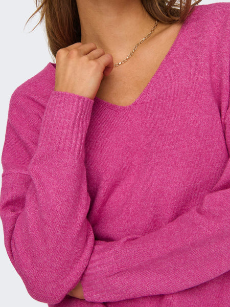 Only Knitted V-Neck Pullover in Pink
