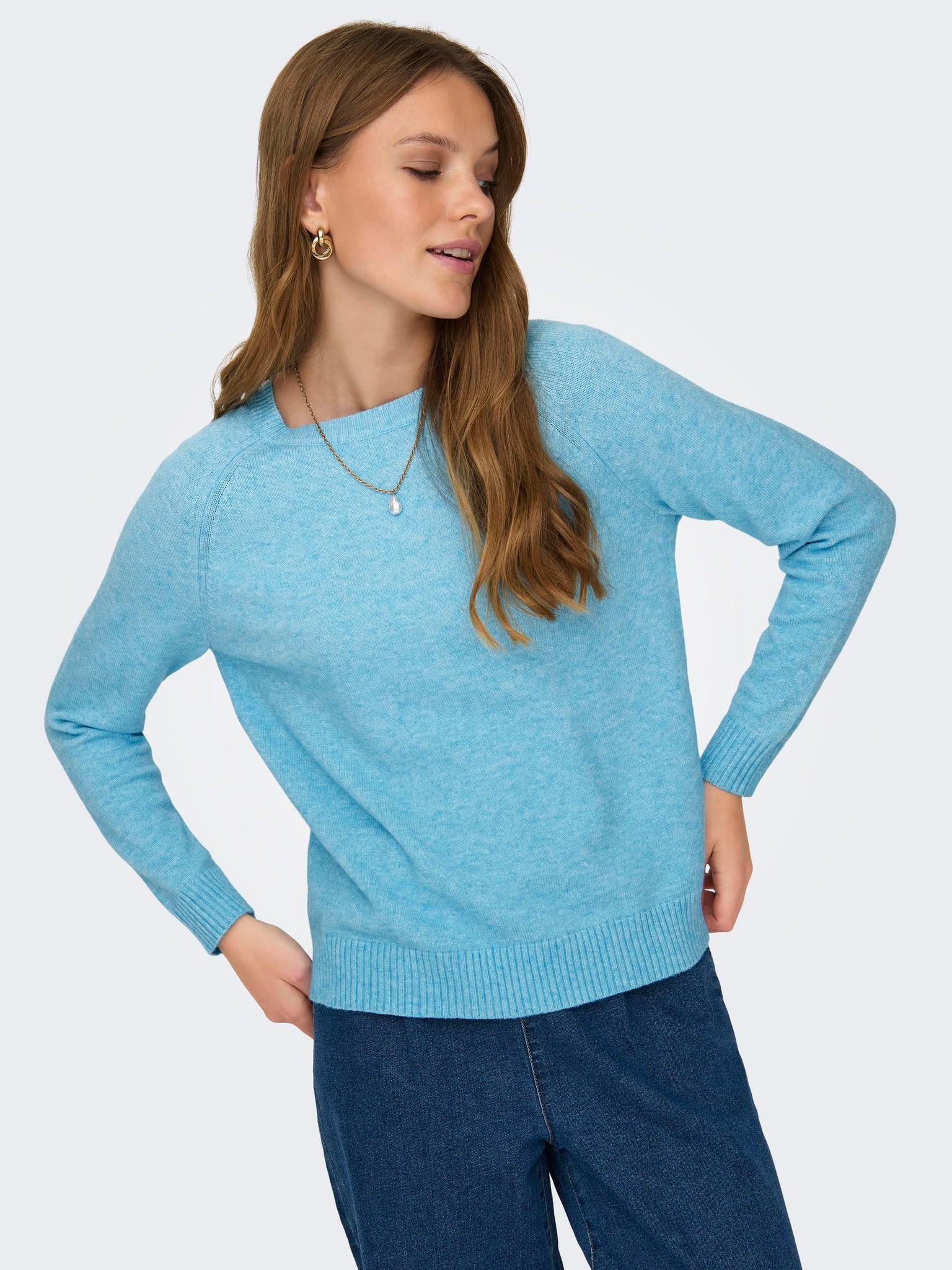 Only Knitted O-Neck Pullover in Blue