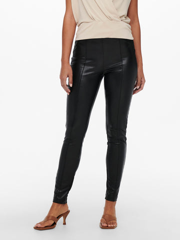Only Faux Leather Leggings in Black