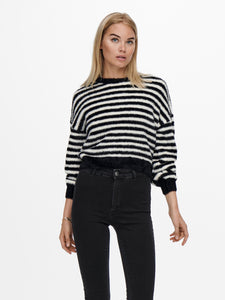 Only Short Striped Knit Pullover in Black