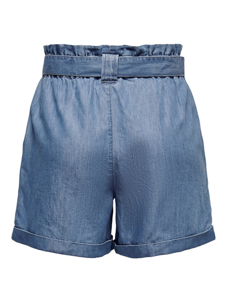 Only High Waisted Denim Shorts in Medium Blue