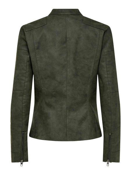 Only Faux Leather Biker Jacket in Green