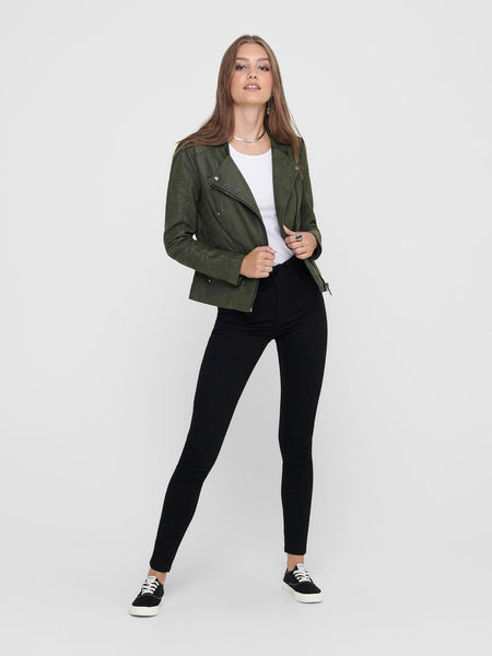 Only Faux Leather Biker Jacket in Green