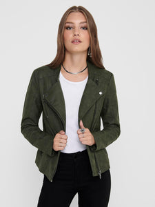 Only Faux Leather Biker Jacket in Green