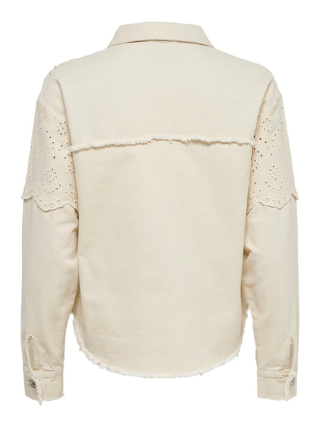 Only Embroidered Detail Denim Jacket in Cream