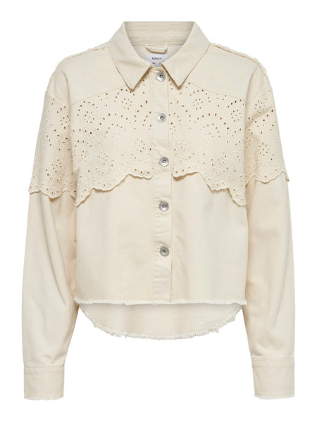 Only Embroidered Detail Denim Jacket in Cream