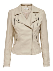 Only Faux Leather Biker Jacket in Cream