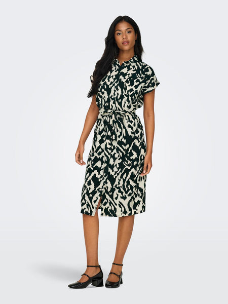 Only Patterned Short Sleeve Shirt Dress in Black