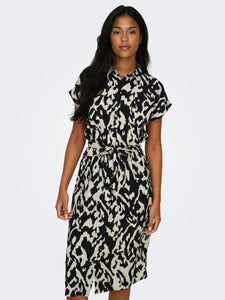 Only Patterned Short Sleeve Shirt Dress in Black