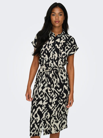 Only Patterned Short Sleeve Shirt Dress in Black