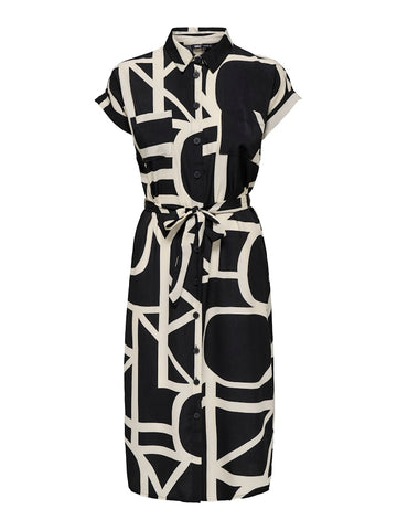 ONLY Logo Print Short Sleeve Shirt Dress in Black