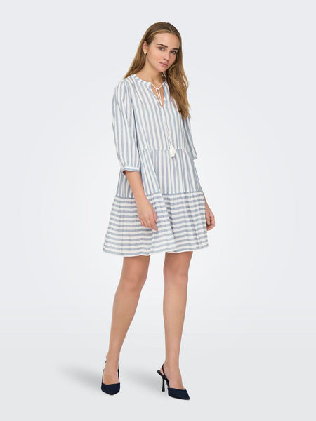 Only Striped Tassel Short Dress in White