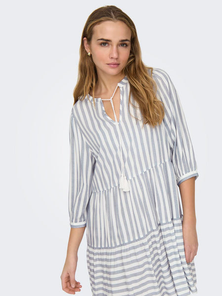 Only Striped Tassel Short Dress in White