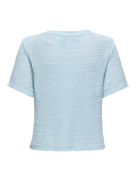 ONLY Short Sleeve Knitted Top in Light Blue