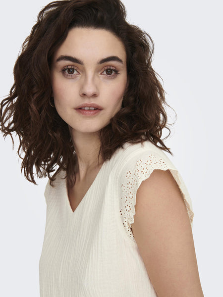 Only Sleeveless Cotton Embroider Detail Top in White