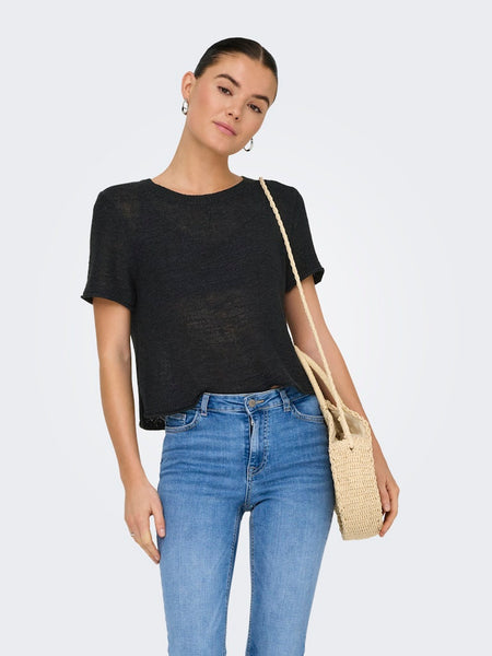Only Short Sleeve Knitted Top in Black