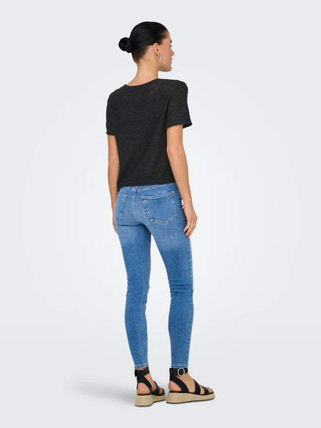 Only Short Sleeve Knitted Top in Black