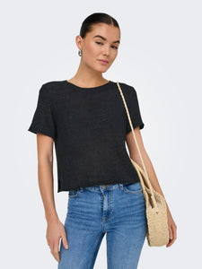 Only Short Sleeve Knitted Top in Black