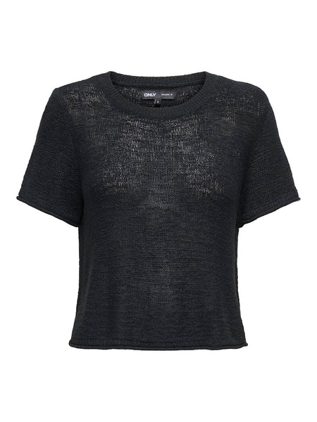 Only Short Sleeve Knitted Top in Black