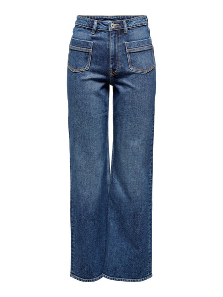 Only High Waist Wide Leg Pocket Jeans in Medium Blue