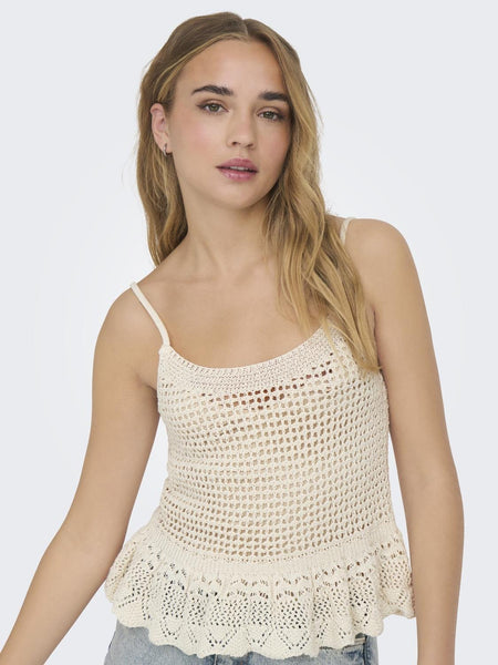 Only Knitted Sleeveless Peplum Top in Cream