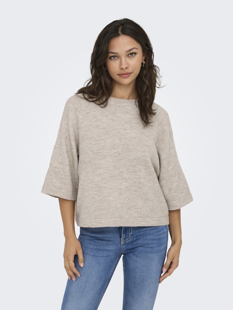 ONLY 3/4 Sleeve Knit Jumper in Beige