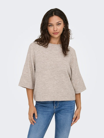 ONLY 3/4 Sleeve Knit Jumper in Beige