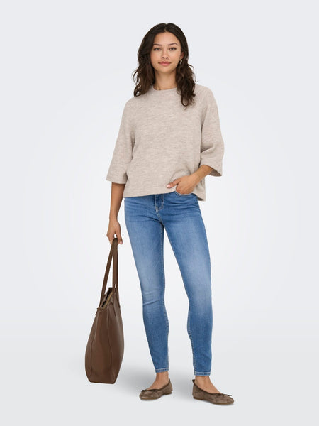 ONLY 3/4 Sleeve Knit Jumper in Beige