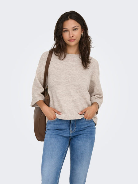 ONLY 3/4 Sleeve Knit Jumper in Beige