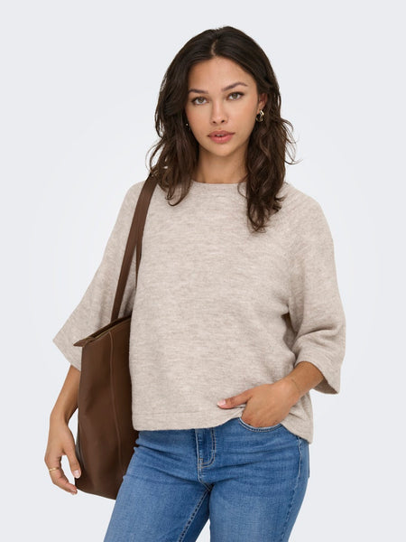 ONLY 3/4 Sleeve Knit Jumper in Beige