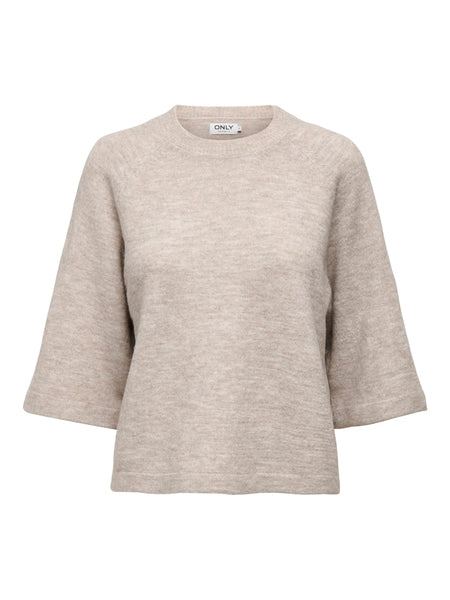 ONLY 3/4 Sleeve Knit Jumper in Beige