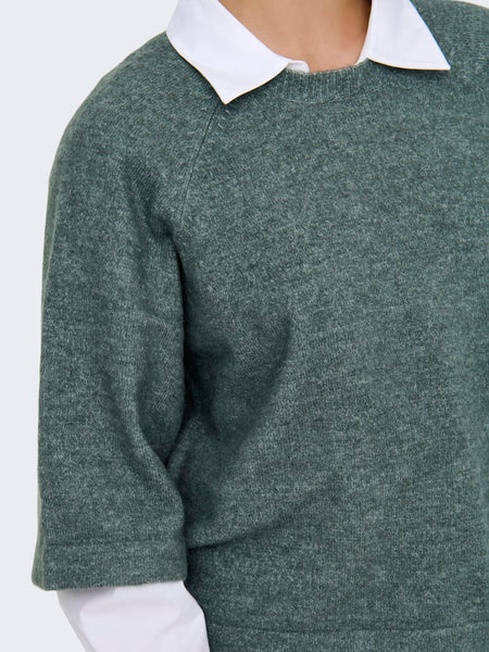 ONLY 3/4 Sleeve Knit Jumper in Green