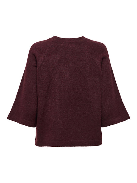 ONLY 3/4 Sleeve Knit Jumper in Burgundy