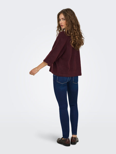 ONLY 3/4 Sleeve Knit Jumper in Burgundy