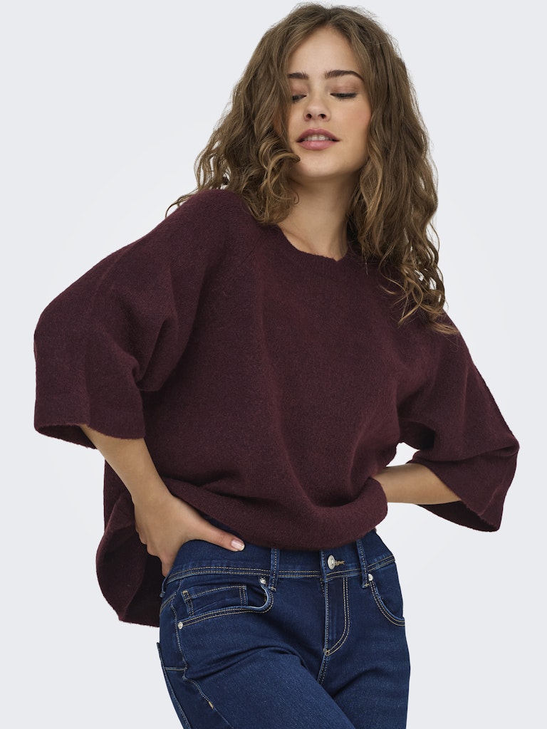 ONLY 3/4 Sleeve Knit Jumper in Burgundy