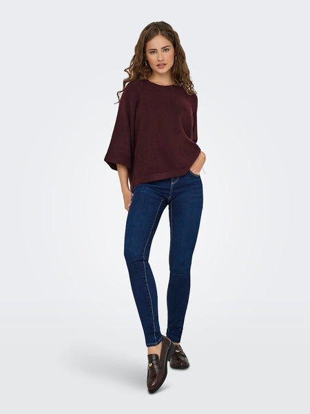 ONLY 3/4 Sleeve Knit Jumper in Burgundy