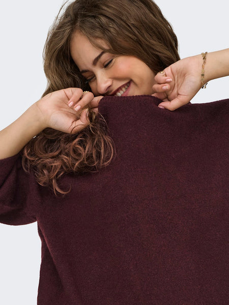 ONLY 3/4 Sleeve Knit Jumper in Burgundy