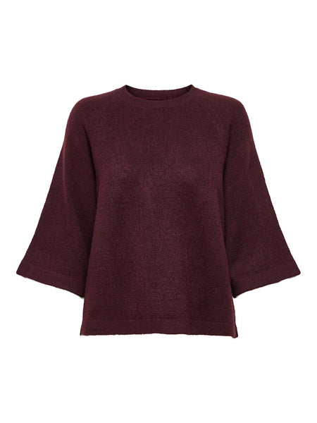 ONLY 3/4 Sleeve Knit Jumper in Burgundy